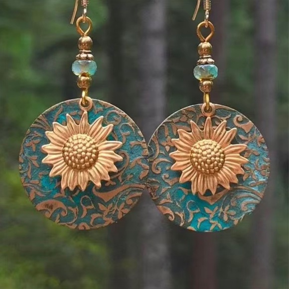 Boho Sunflower Drop Earrings - Picture 2 of 3